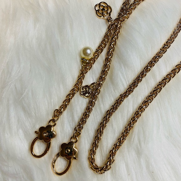 Bag Chain Strap Replacement Crossbody Handbag Purse DIY 39” Gold Camellia Flower - Picture 1 of 2